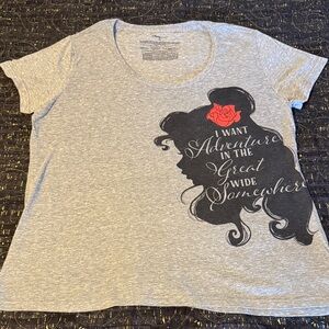 Disney Gray Tee with Black Silhouette and Red Rose